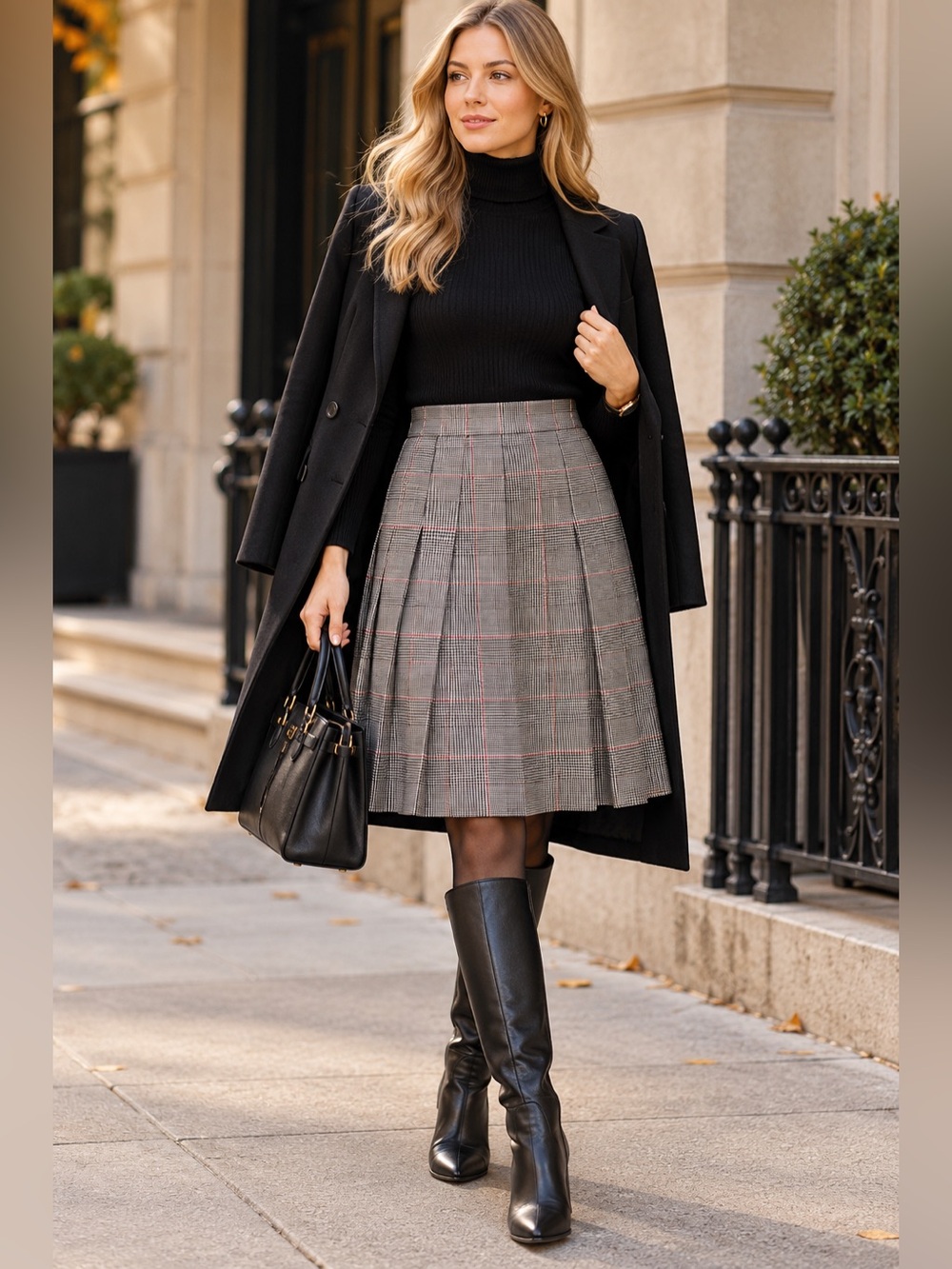 Vintage 90’s Classic Gray Plaid Pleated Skirt
